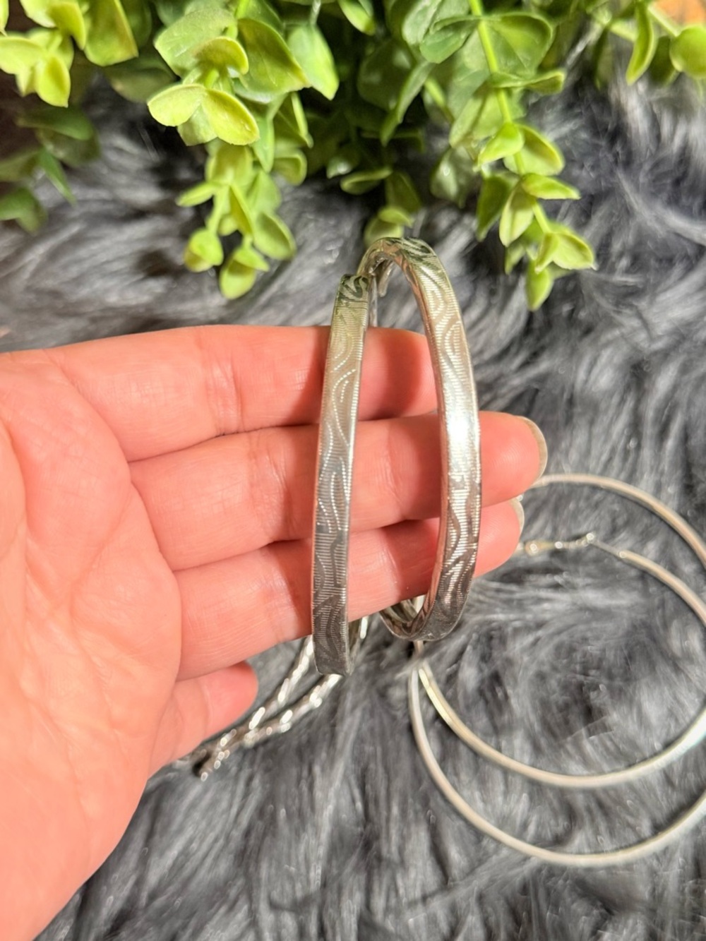 Silver Tone‎ Multi-Textured Hoops (3 Set) - Picture 2 of 8